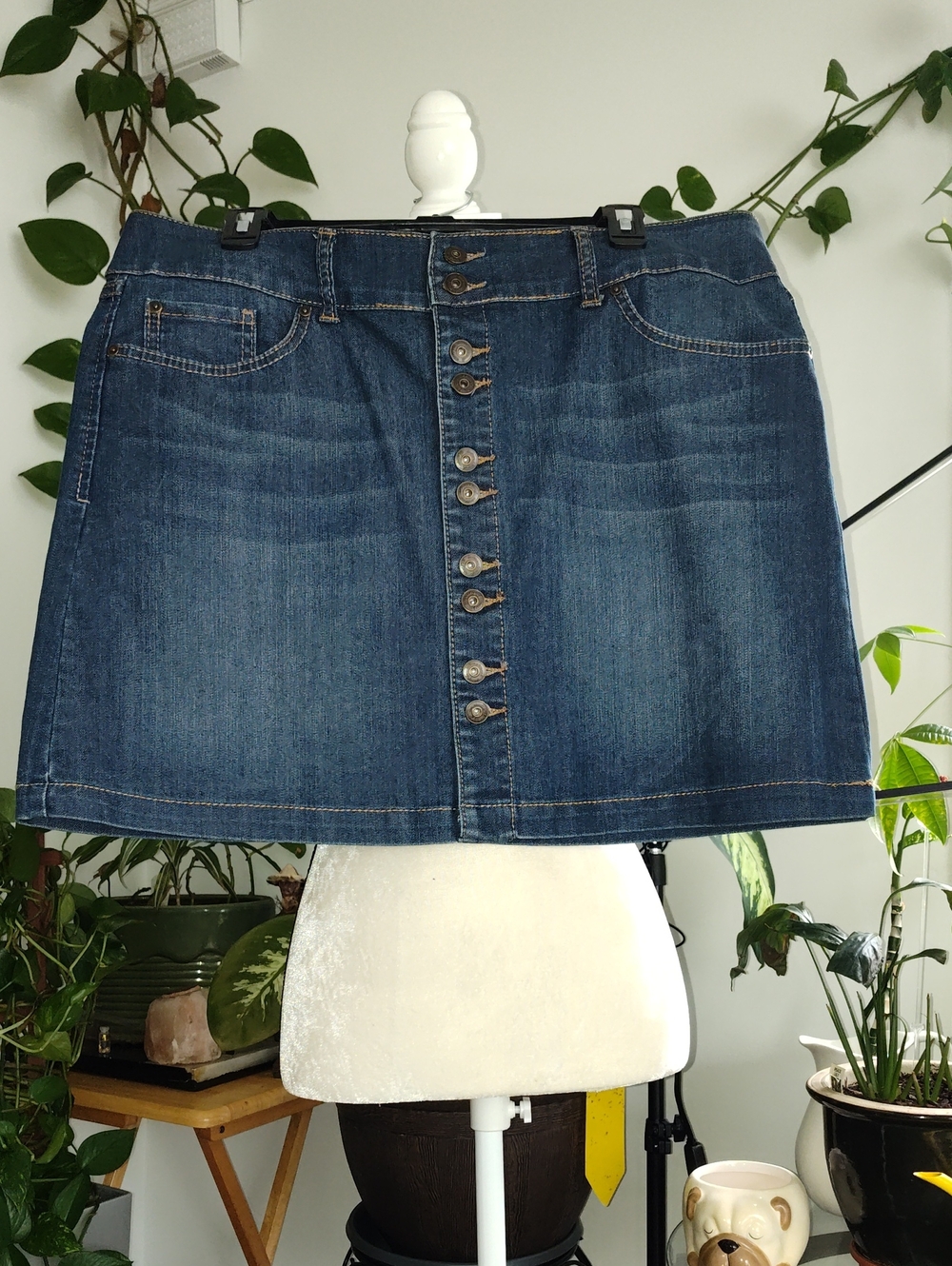 INC International Concepts Dark Blue Button-Front Denim Mini Skirt - Picture 1 of 10